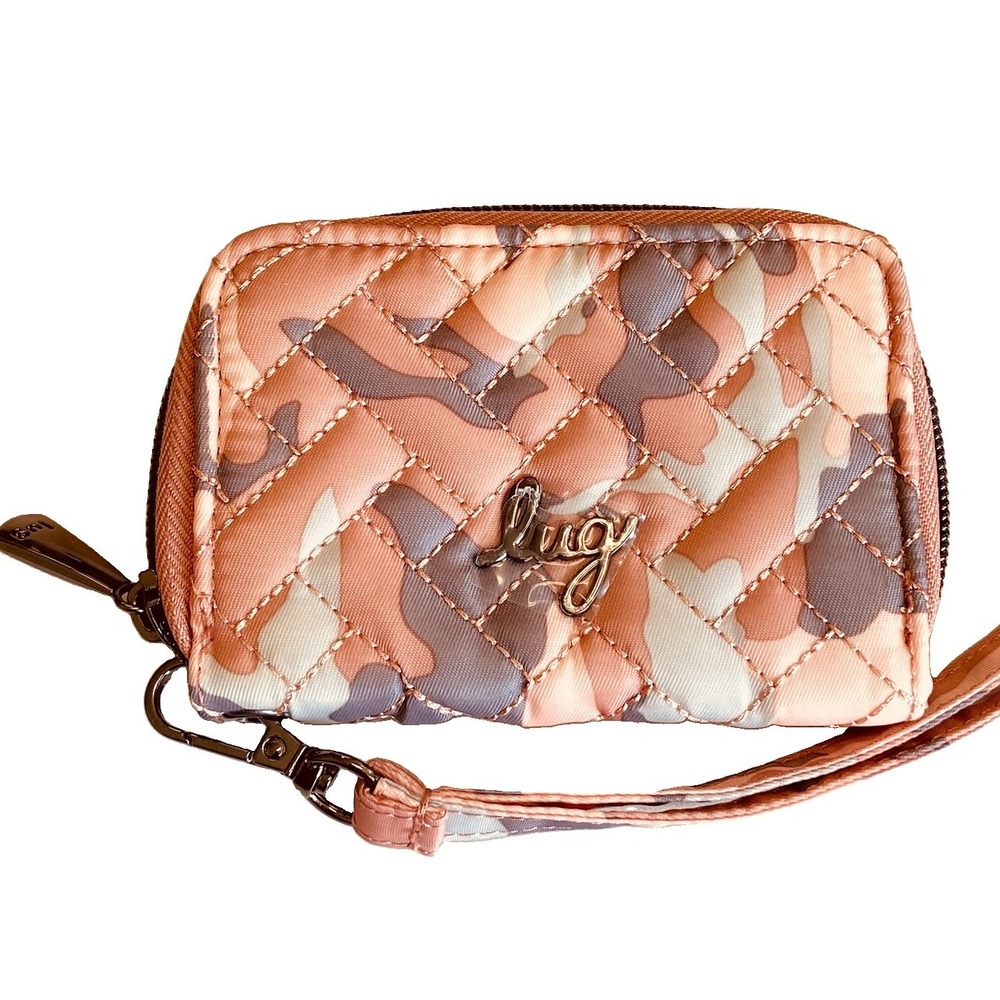 Lug Women Chipper RFID Quilted Zip Around Wristlet Wallet Camo Rose Grey OS